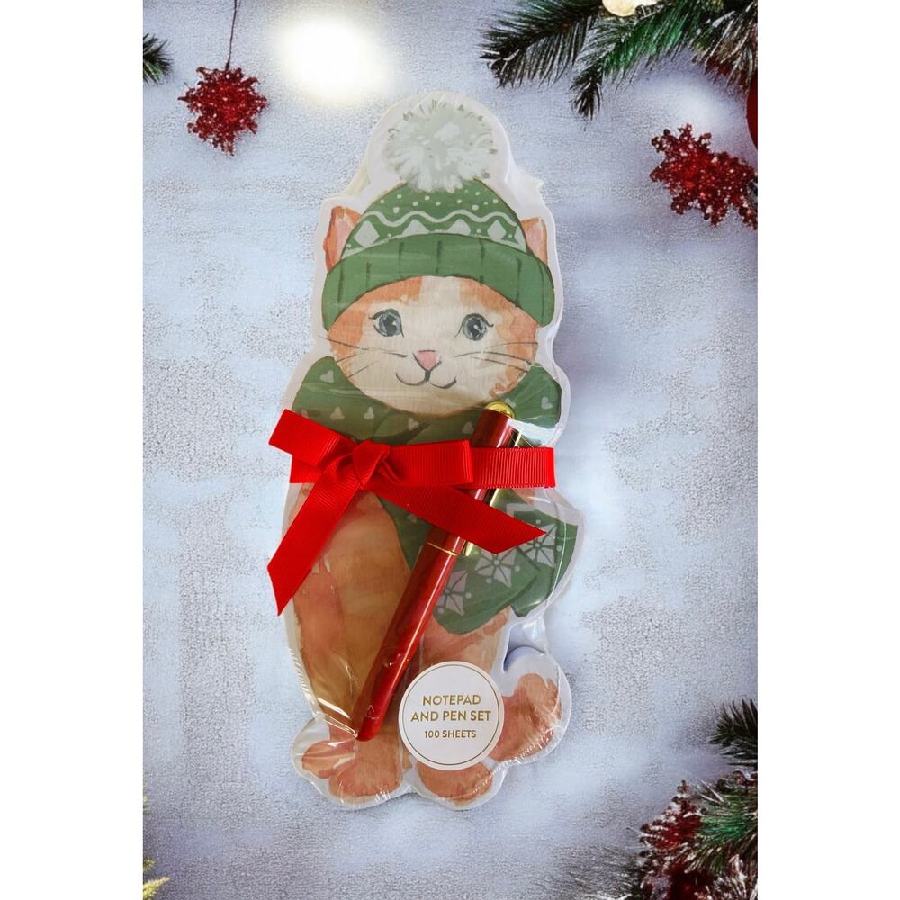 NEW Heatherlee Chan Orange Tabby Cat Kitten Winter Notepad & Pen Magnet Gift Set